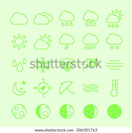 Set of Isolated Modern Minimalistic Simple Weather Thin Line Icons on Color Background. 