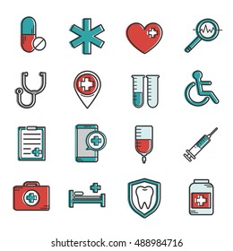 Set of isolated modern vector medical icons on white background. Thin line style icons for web site medical clinic. Medical icon. Clinic icon. 