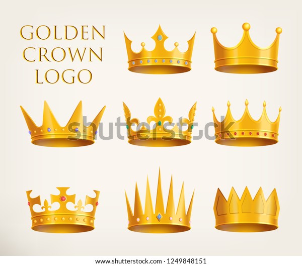 独立した君主のクラウンアイコンまたは金色の3dキング クイーンヘッドのロゴ プリンスまたはプリンセスのリアルティアラ ロゴタイプ 紋章付きディアデム 王室ゲームアイコンのセット 金の紋章と戴冠 賞 のベクター画像素材 ロイヤリティフリー