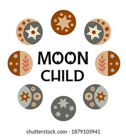 
set of isolated moon child phases icons