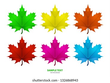 Set of isolated multi-colored maple leaves on a white background. Vector illustration