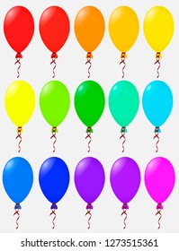 Set of isolated multicolorful helium balloons