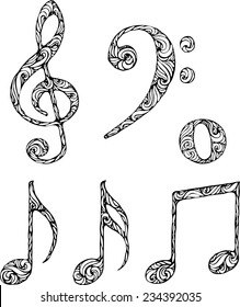 set of isolated musical symbols with abstract pattern