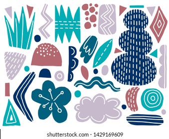 Set isolated naive abstract shape. Drawing concept style. Doodle simple elements.Vector illustration