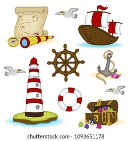 set of isolated nautical elements - vector illustration, eps