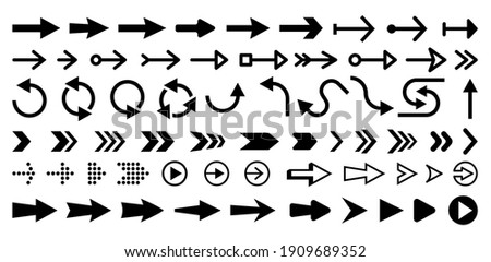 Set of isolated next or right move arrows. Play buttons for website. Undo and redo symbols. Directional vector icon for software design. Circle sign for update or refresh. Navigation pointer.Pictogram