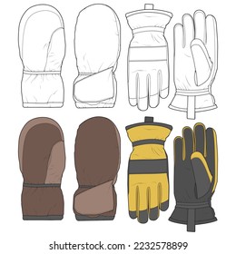 Set of isolated object of glove and winter icon. Set of glove and equipment vector for coloring book stock.
