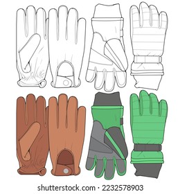 Set of isolated object of glove and winter icon. Set of glove and equipment vector for coloring book stock.
