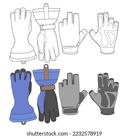 Set of isolated object of glove and winter icon. Set of glove and equipment vector for coloring book stock.
