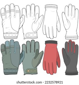 Set of isolated object of glove and winter icon. Set of glove and equipment vector for coloring book stock.
