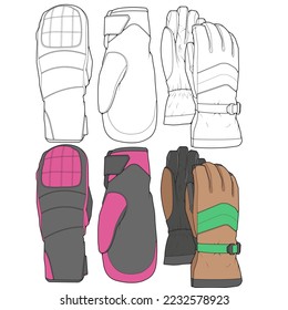 Set of isolated object of glove and winter icon. Set of glove and equipment vector for coloring book stock.
