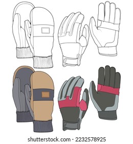 Set of isolated object of glove and winter icon. Set of glove and equipment vector for coloring book stock.

