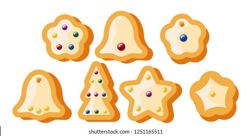 set of isolated objects Christmas cookies. gingerbread gift celebration vector illustration