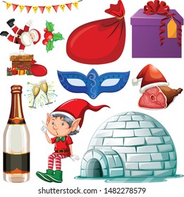Set of isolated objects of christmas theme illustration