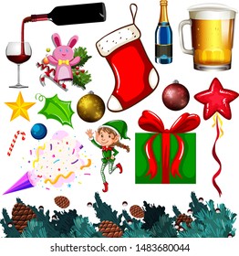 Set of isolated objects of christmas theme illustration