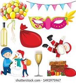 Set of isolated objects of christmas theme illustration