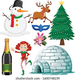 Set of isolated objects of christmas theme illustration