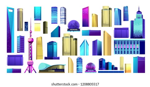 Set Isolated Objects City Buildings Structures Stock Vector (Royalty ...