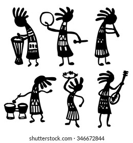 set of isolated objects Doodle sketch vector illustration of African musicians