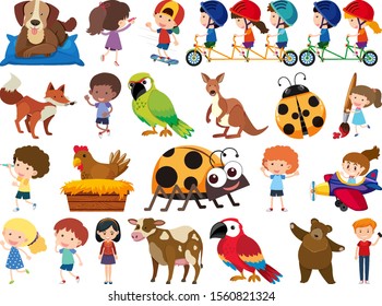 Reihe isolierter Objekte - Bilder von Kindern und Tieren