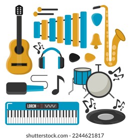 set of isolated objects - musical instruments.vector cartoon simple flat graphics.