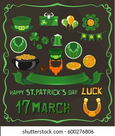 Set of isolated objects on St. Patrick's Day theme