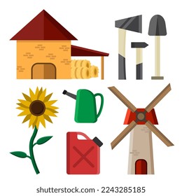 a set of isolated objects on the theme of agriculture and villages, a farm.vector graphics,a set of cartoon simple objects
