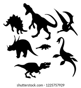 set of isolated objects on white background dinosaurs silhouettes vector