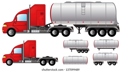 set isolated objects with tank truck and fuel tanks 