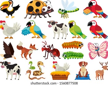 Set of isolated objects theme animals illustration