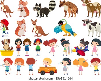 Set of isolated objects theme animals illustration