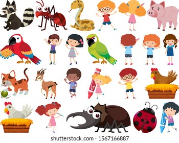 Set of isolated objects theme animals illustration