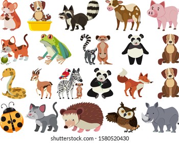 Set of isolated objects theme animals illustration