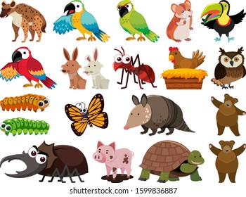 Set of isolated objects theme animals illustration
