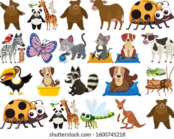 Set of isolated objects theme animals illustration