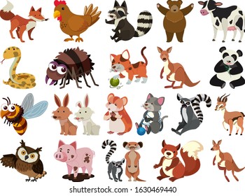 Set of isolated objects theme animals illustration
