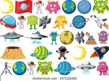 Set of isolated objects theme - astronomy illustration