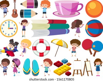 Set of isolated objects theme childhood illustration