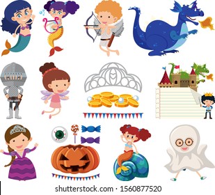 Set of isolated objects theme fairytale illustration