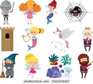 Set of isolated objects theme fairytale illustration