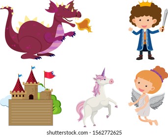 Set of isolated objects theme fairytale illustration