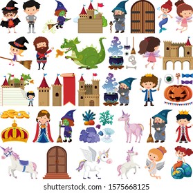 Set of isolated objects theme fairytale illustration