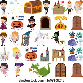 Set of isolated objects theme fairytale illustration