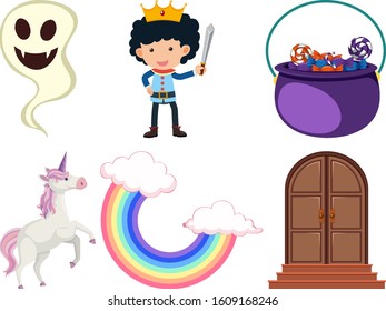 Set of isolated objects theme fairytale illustration