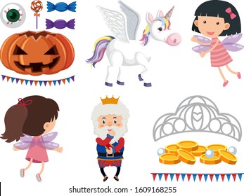 Set of isolated objects theme fairytale illustration