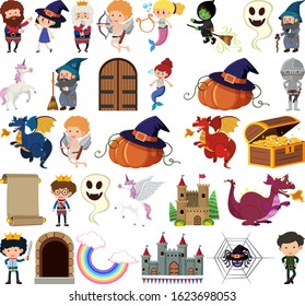 Set of isolated objects theme fairytale illustration
