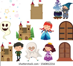 Set of isolated objects theme fairytales illustration