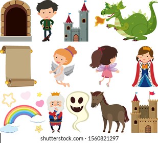 Set of isolated objects theme fairytales illustration