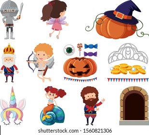 Set of isolated objects theme fairytales illustration