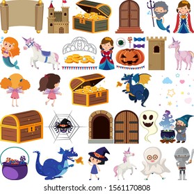 Set of isolated objects theme fairytales illustration